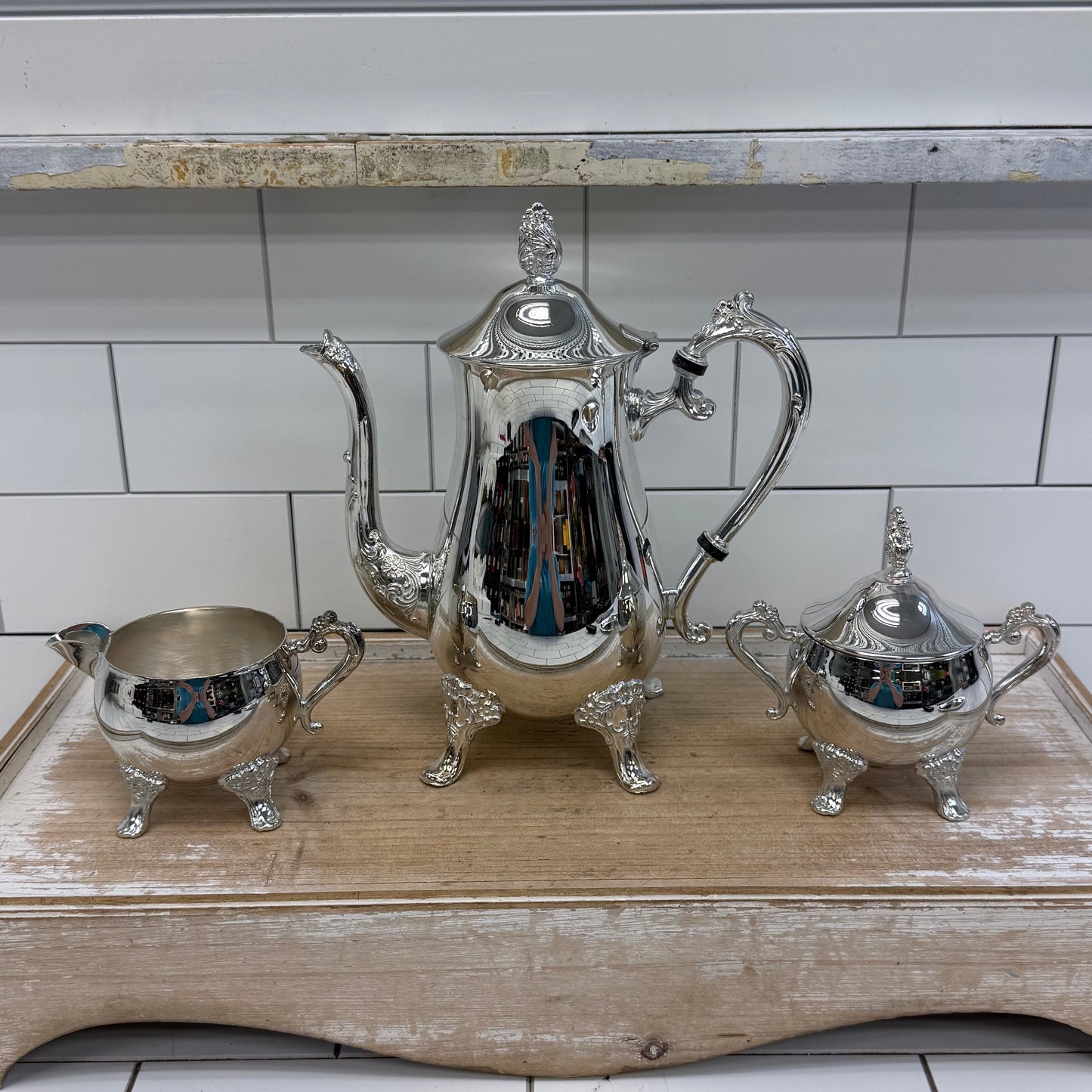 Vintage Silverplate Coffee Tea Service Set with Tray Box