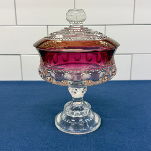 Indiana Glass Kings Crown Ruby Flash Lidded Compote