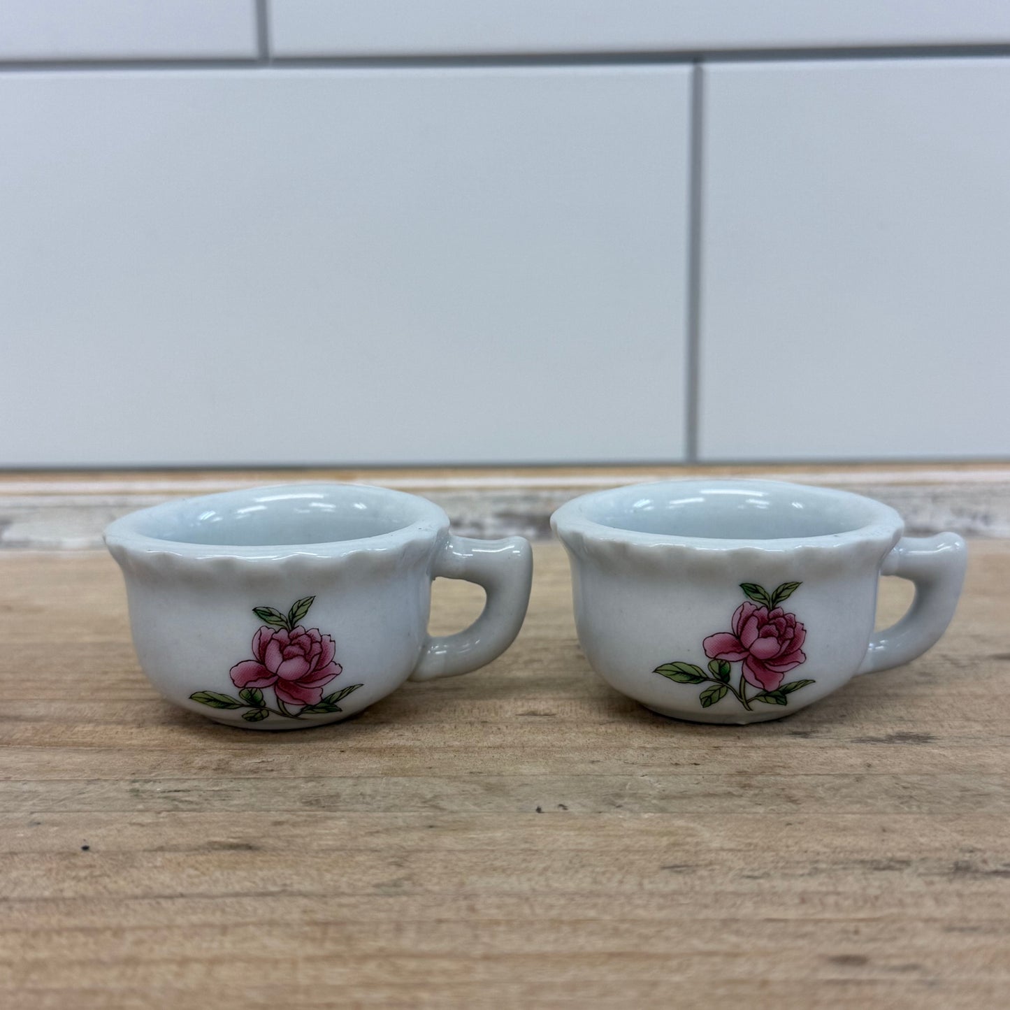 Delton Rose Child’s Porcelain Tea Set in Wicker Basket 1990s