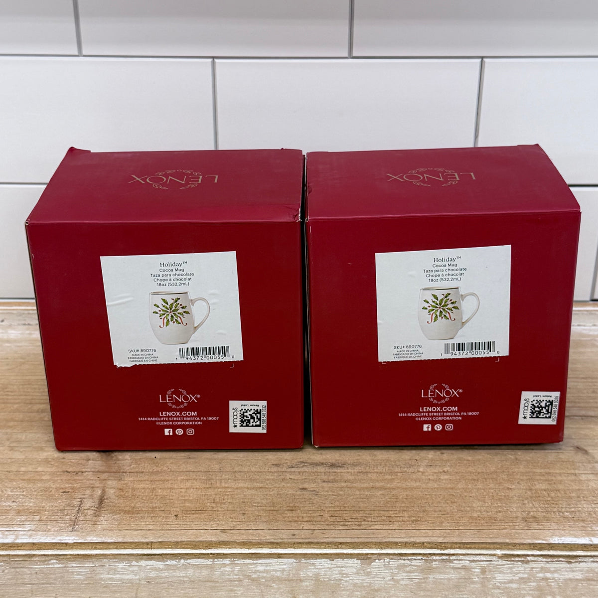 Lenox Holiday Holly Berry Cocoa Mugs Set of 2