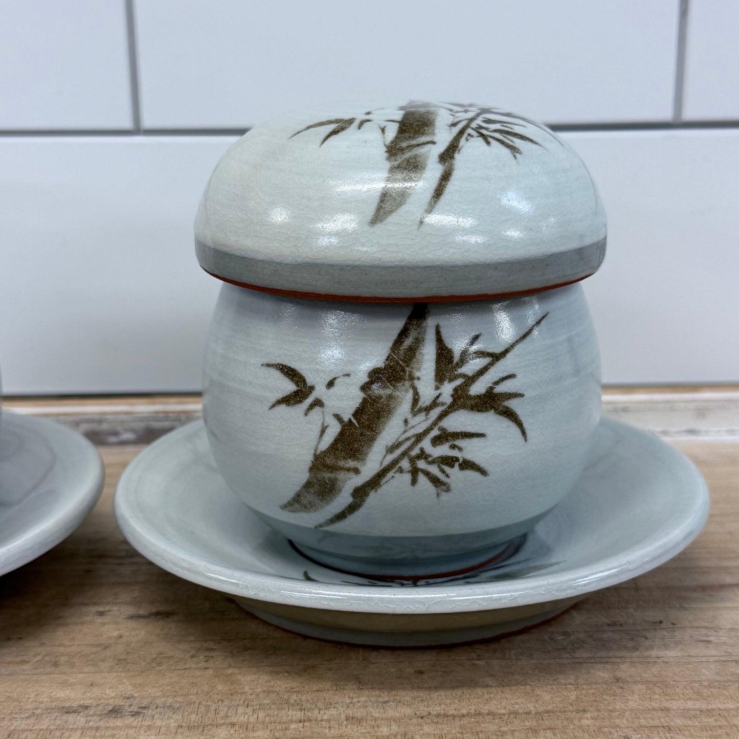 Chinese Celadon Glaze Stoneware Tea Cup & Infuser Set of 2