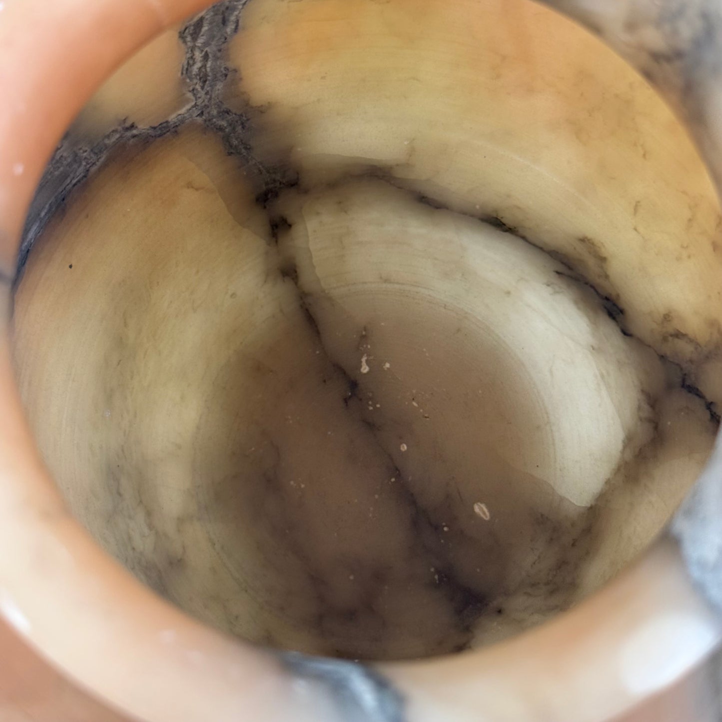 Natural Alabaster Stone Vase Hand Carved Decorative Vessel Vintage