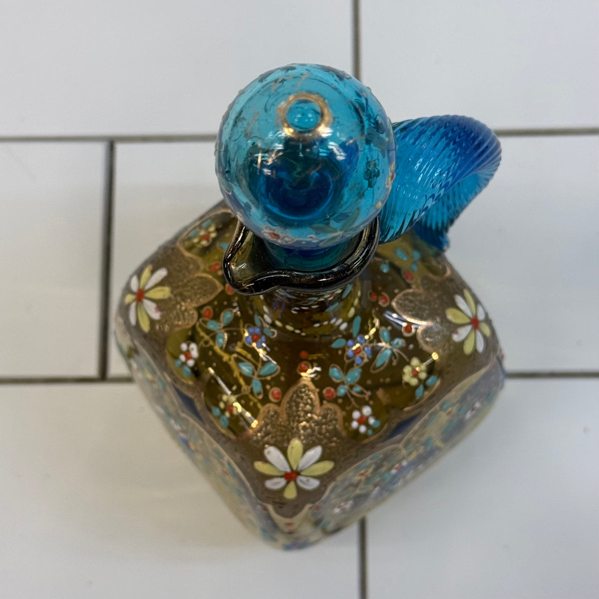 Theresienthal Enameled Glass Decanter c1890