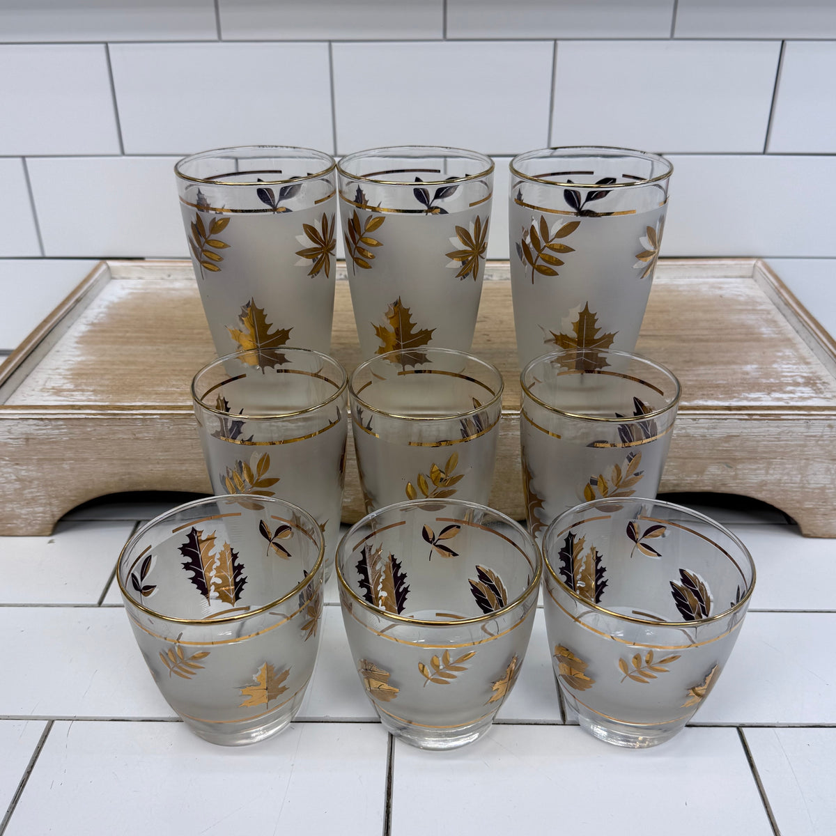 Libbey Golden Foliage Glassware Set of 9 Vintage