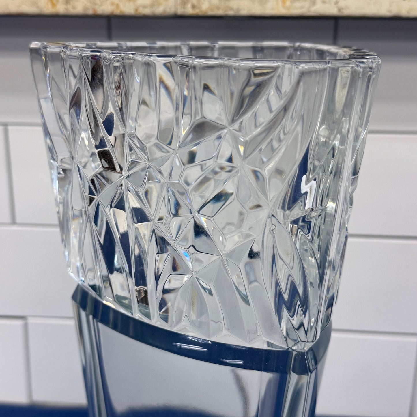 Mikasa Bali Cut Crystal Triangular Vase Modern Geometric Design