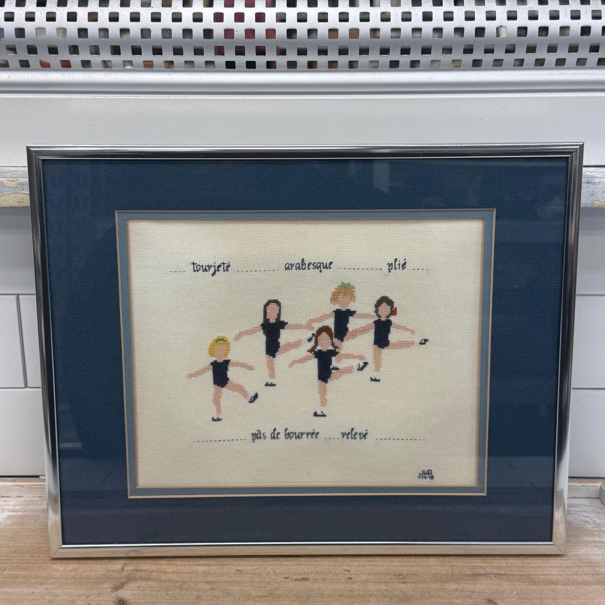 Ballet Dancers Cross Stitch Framed Needlework Vintage 1978