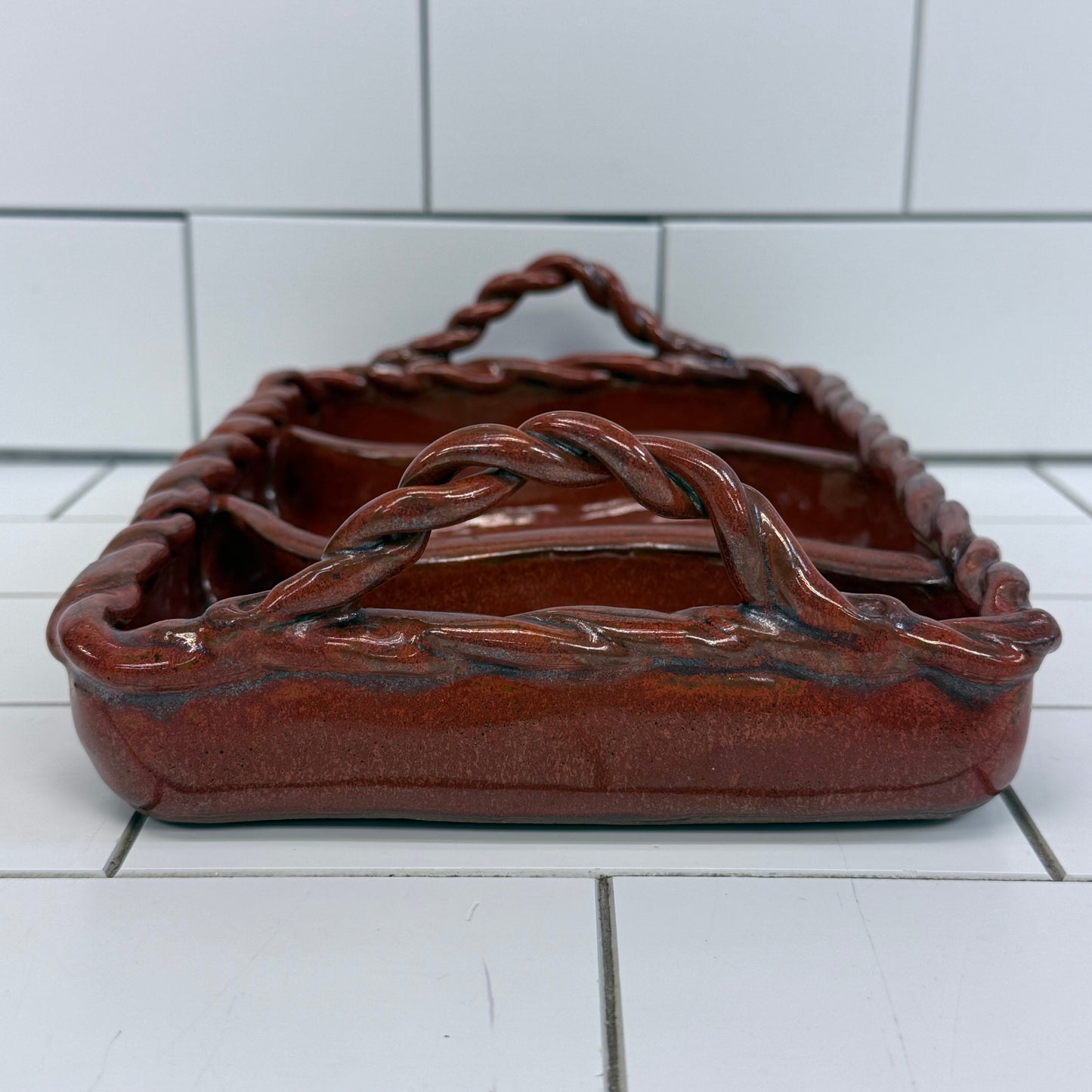 Vintage Studio Art Pottery Divided Serving Tray Signed Stoneware