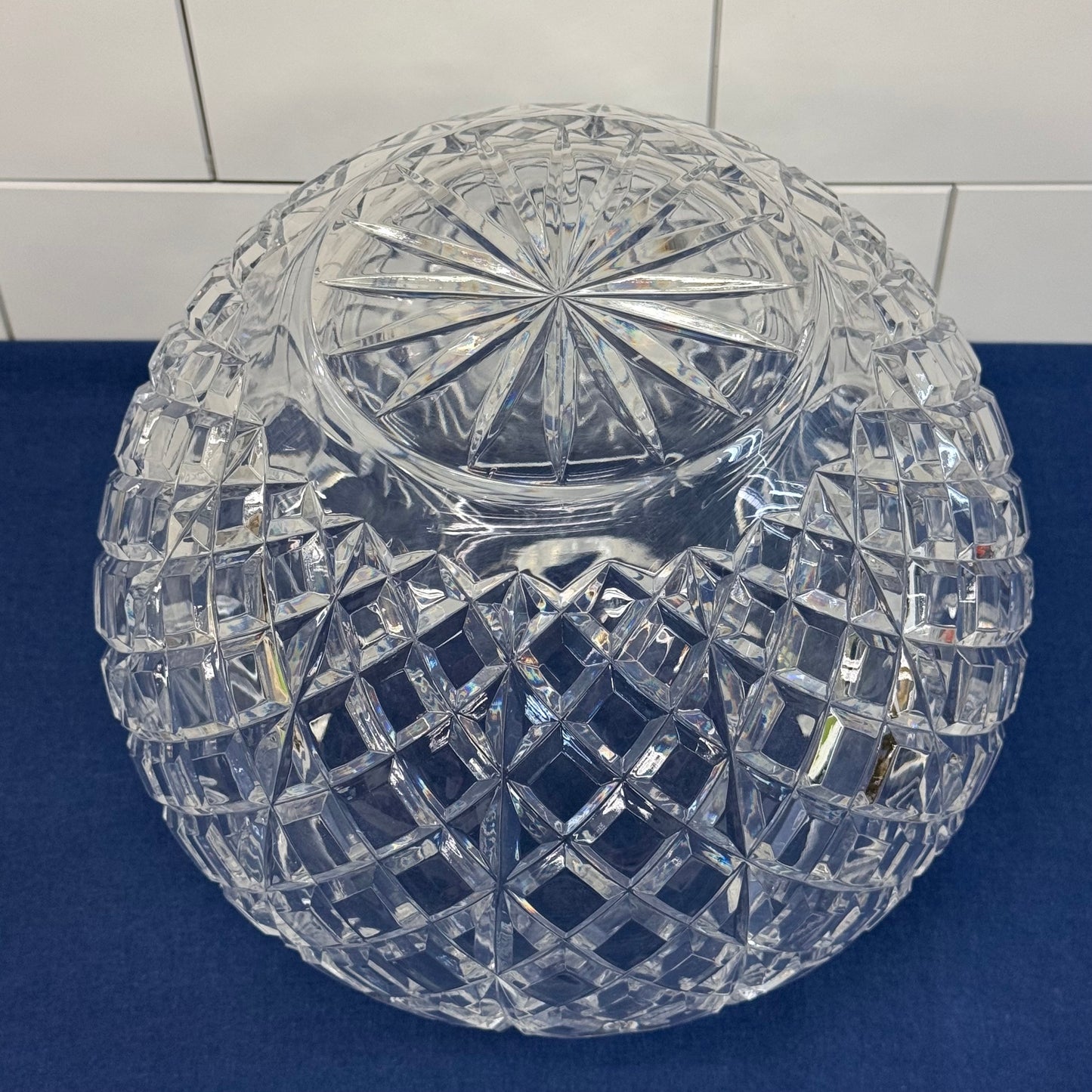 Hollywood Regency Cut Crystal Rose Bowl Brass Stand