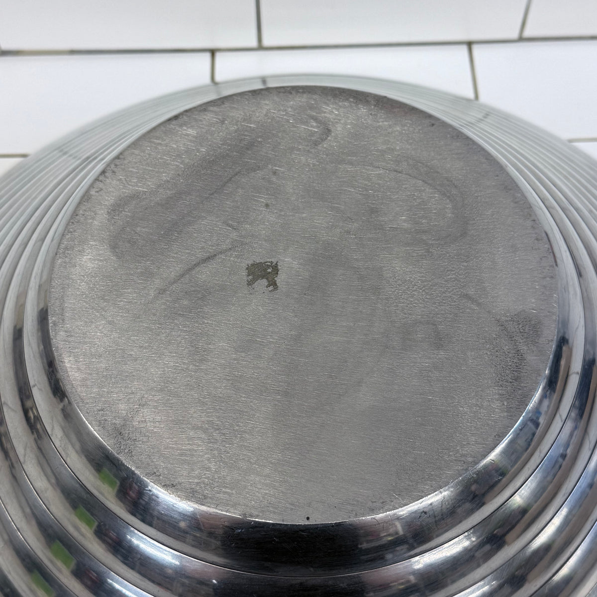 Ribbed Metal Bowl Large Centerpiece 18”