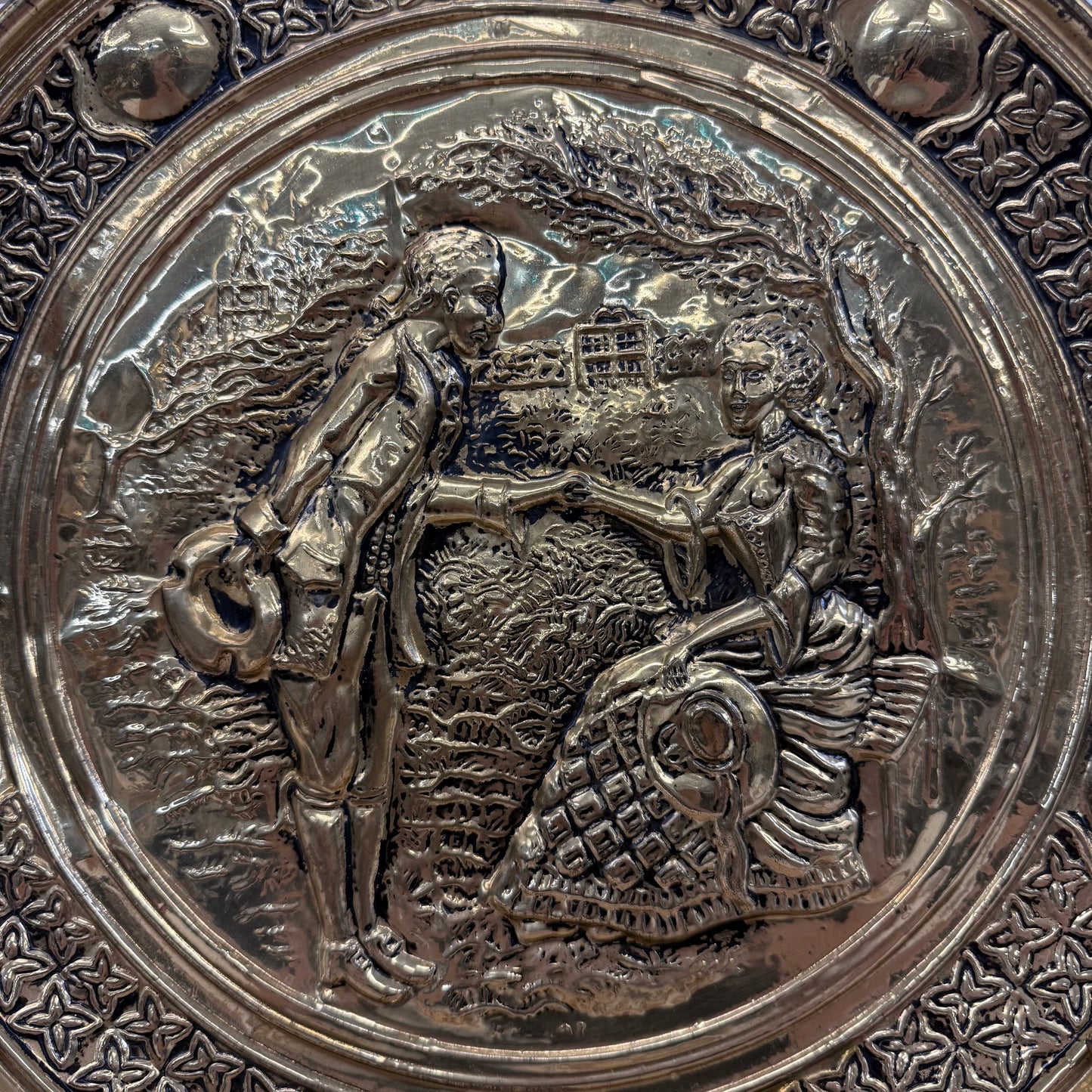 Embossed Brass Wall Plates with Display Easels Set of 2