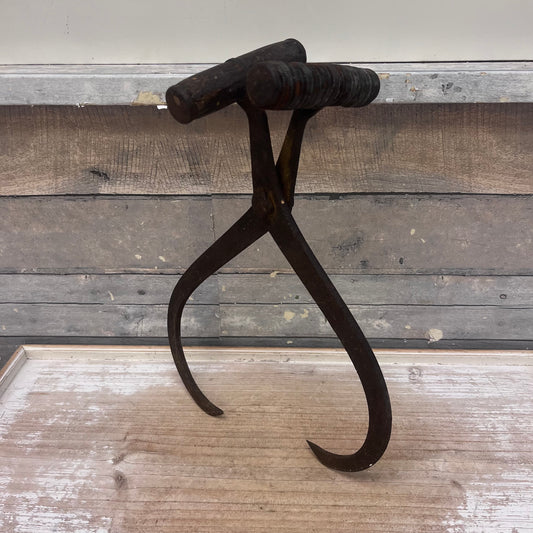 Primitive Ice Tongs with Wooden Handles