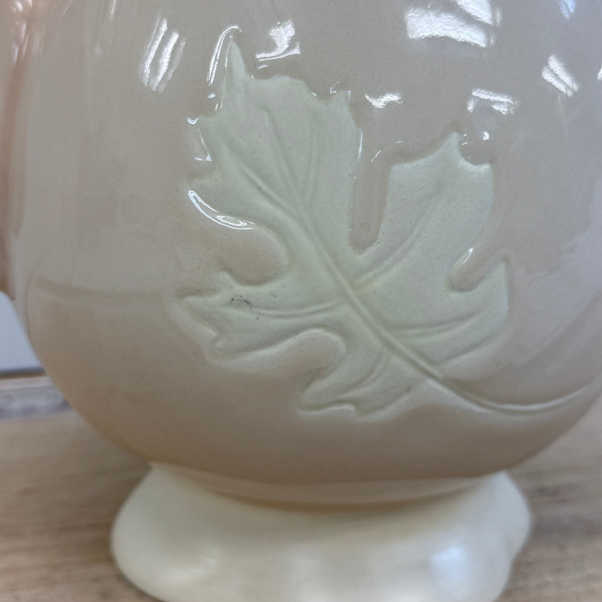 Ceramic Pitcher Embossed Leaf Design Farmhouse Decor 13”