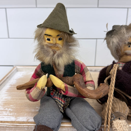 Scandinavian Alpine Folk Art Posable Dolls Set of 3 Vintage 1970s