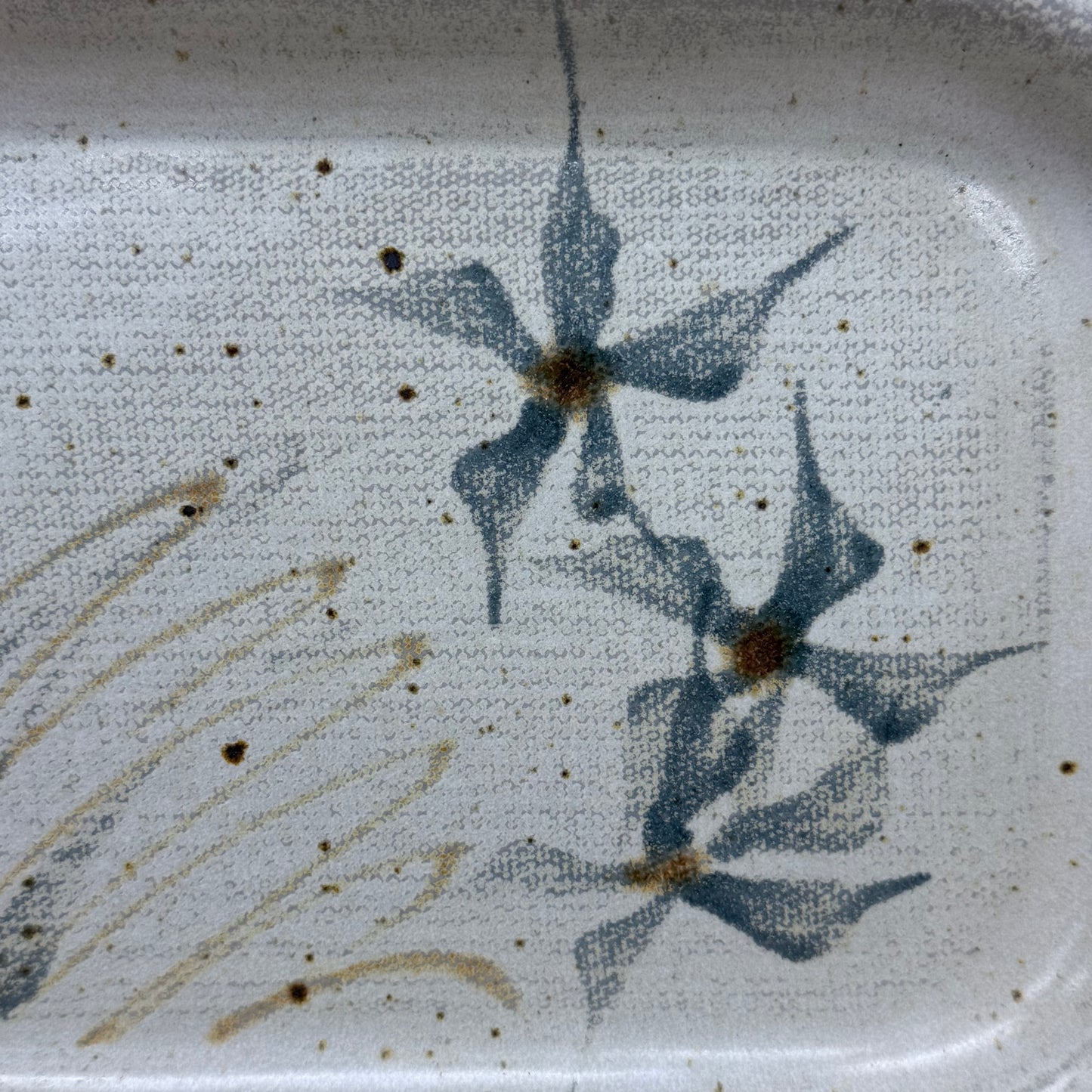 Studio Art Pottery Floral Serving Tray Signed Stoneware