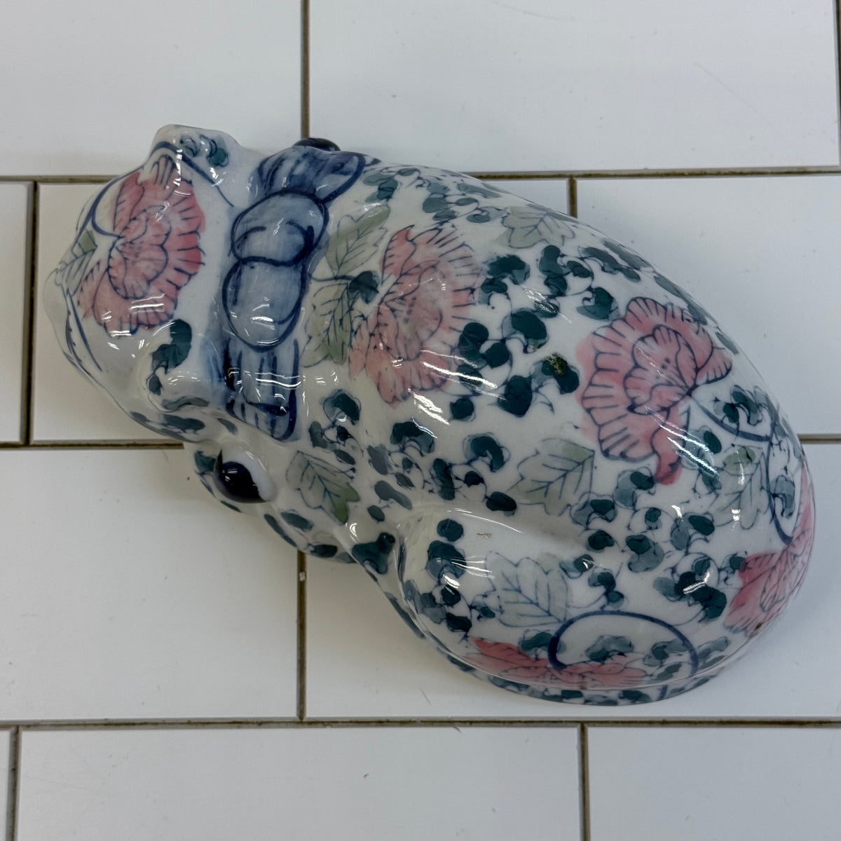 Chinoiserie Porcelain Floral Cat Figurine