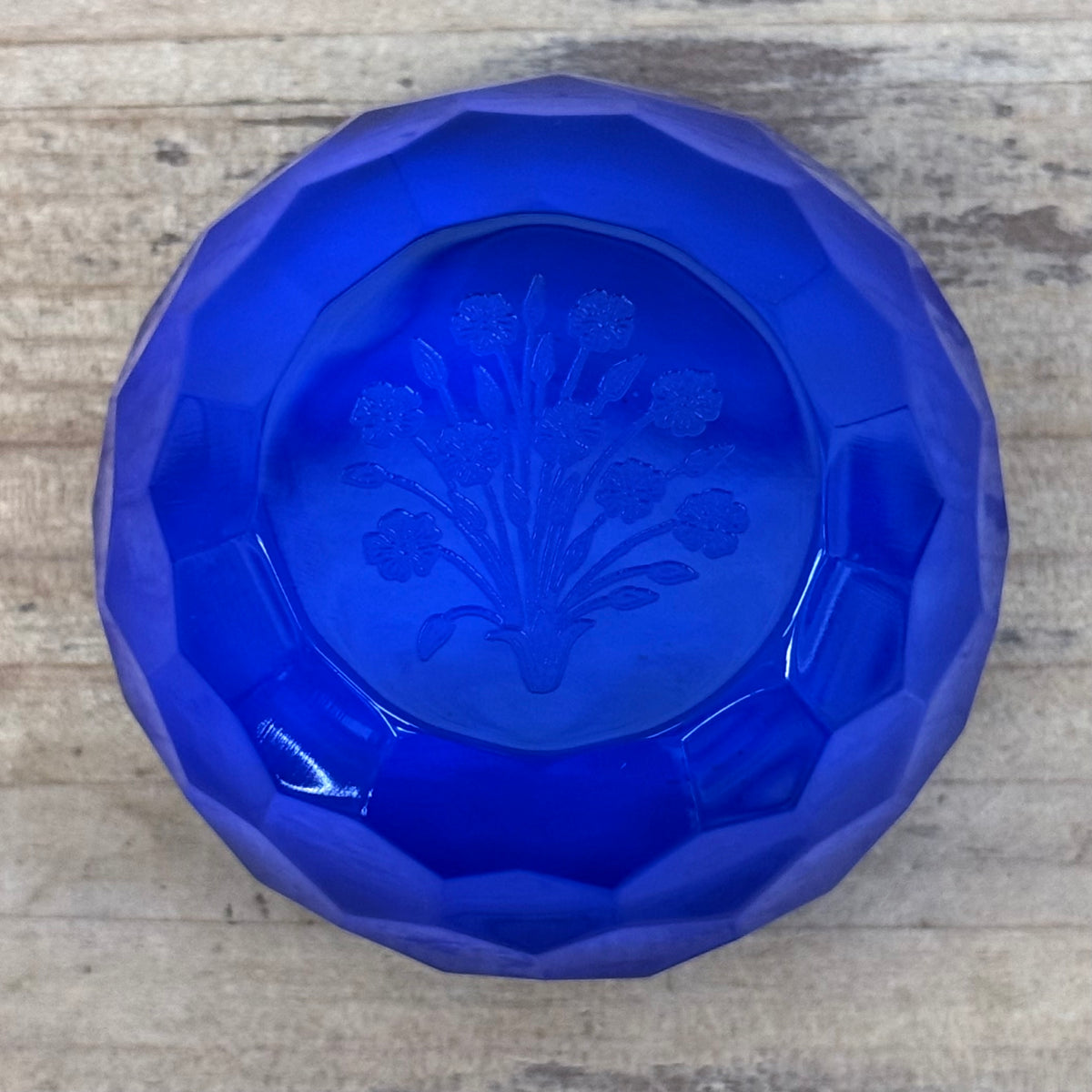 Saint-Louis Cobalt Blue Crystal Floral Paperweight France