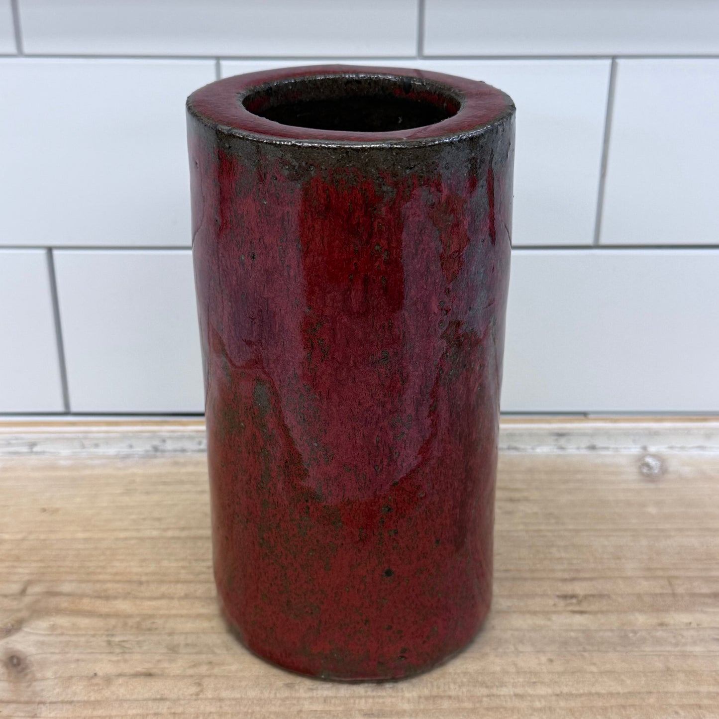 Studio Art Pottery Oxblood Red Glazed Stoneware Vase Handmade