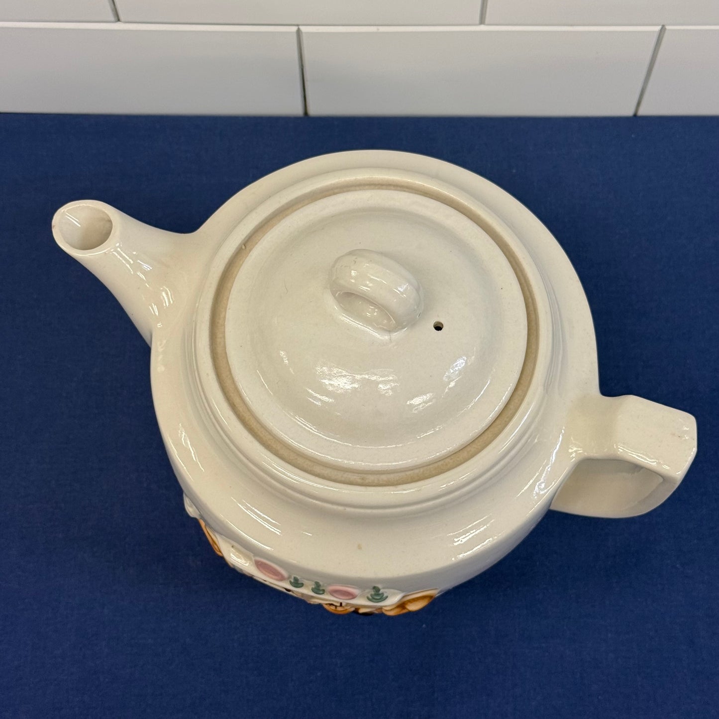 Porcelier Colonial Hearth Scene Vitreous China Teapot 1950s