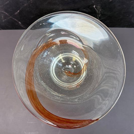 Handblown Swirled Art Glass Pedestal Bowl, Signed 2003