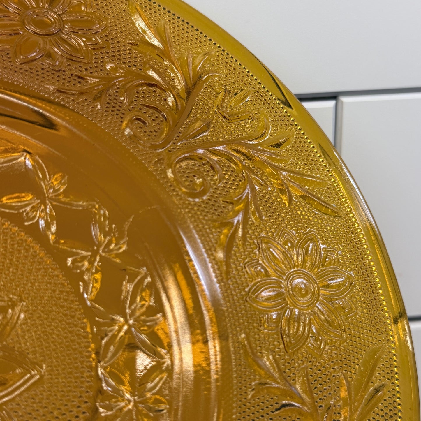 Indiana Glass Golden Amber Floral Plates Set of 3 Vintage 1970s