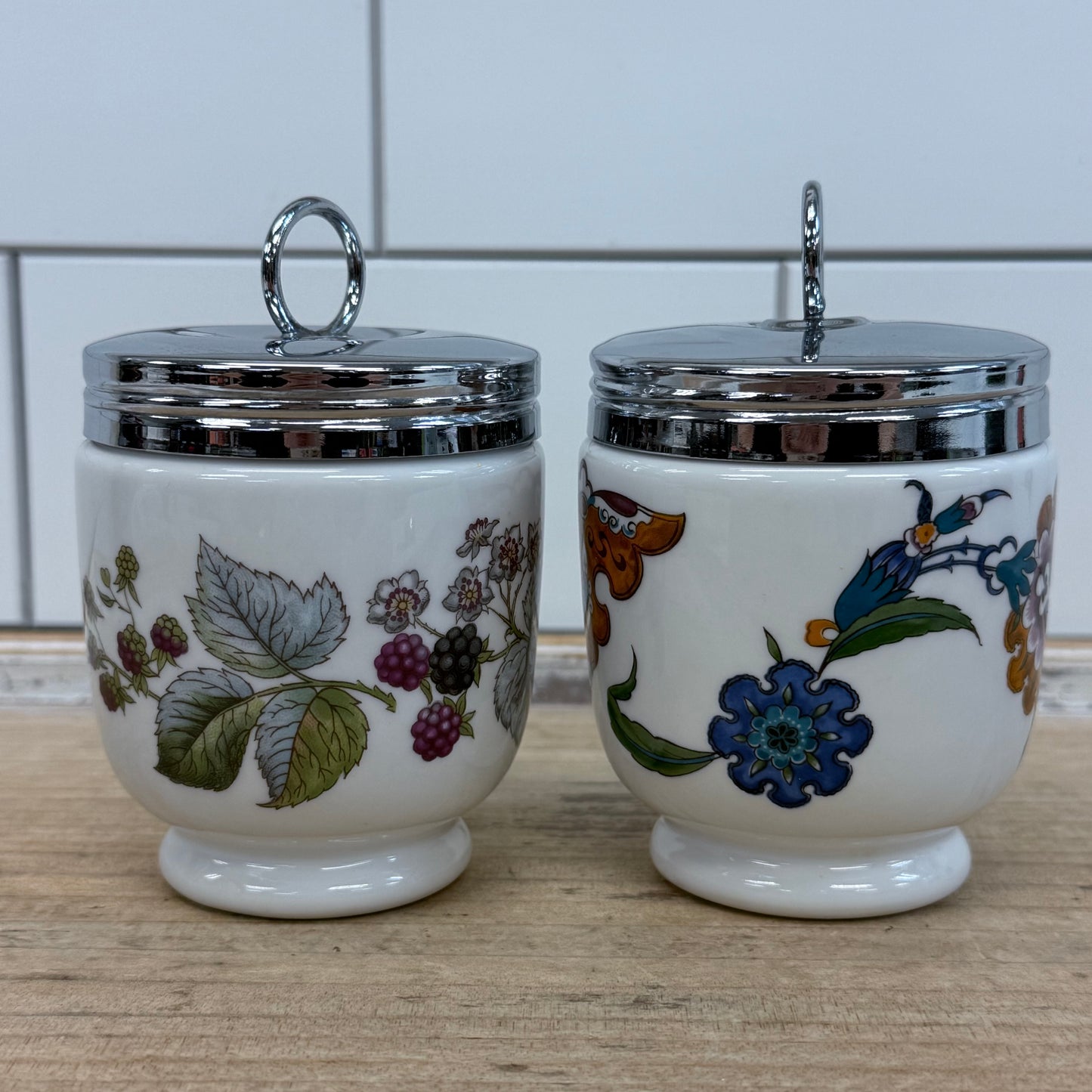 Royal Worcester Porcelain Egg Coddlers Set of 2 England 1970s