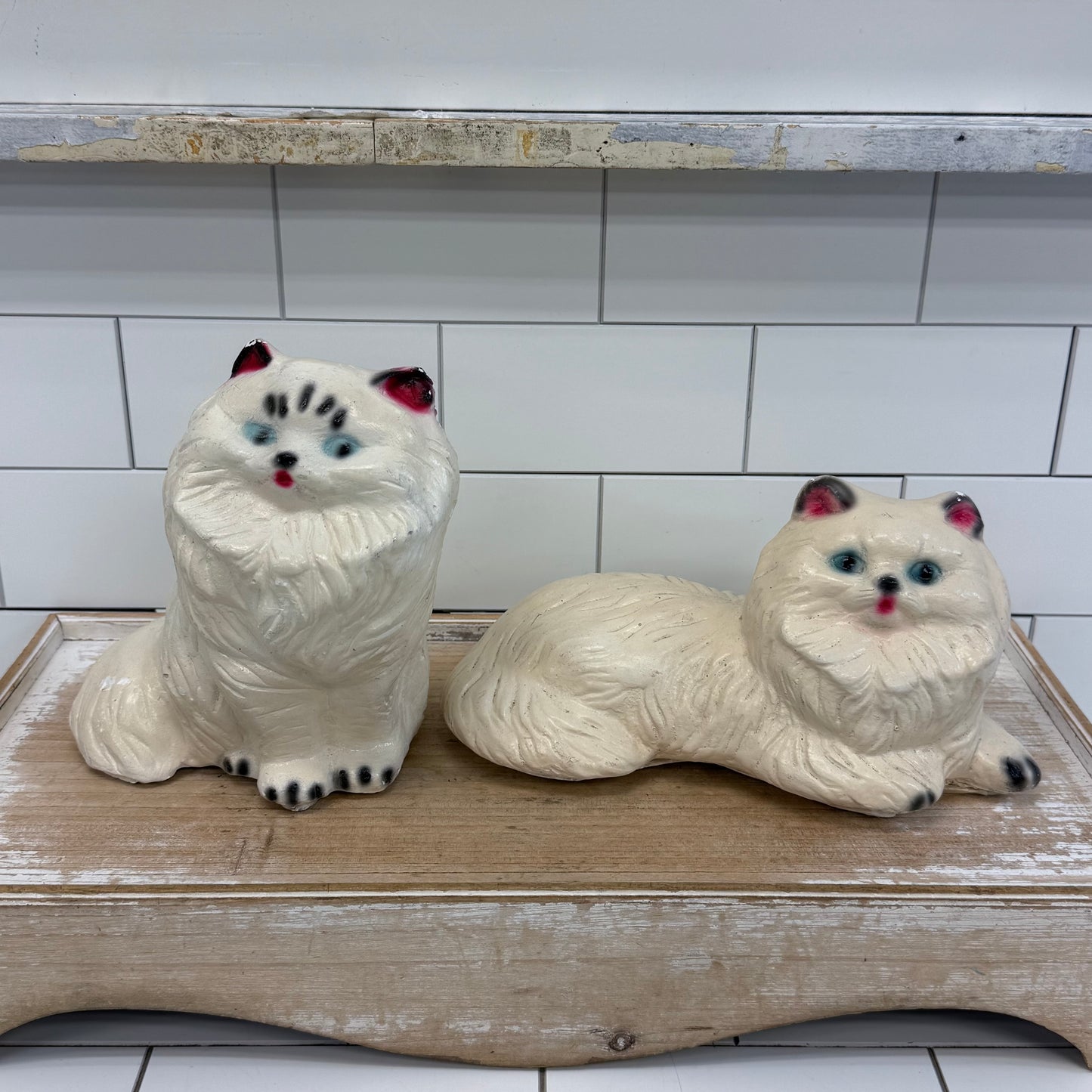 Vintage Persian Cat Chalkware Coin Banks Set of 2 1950s