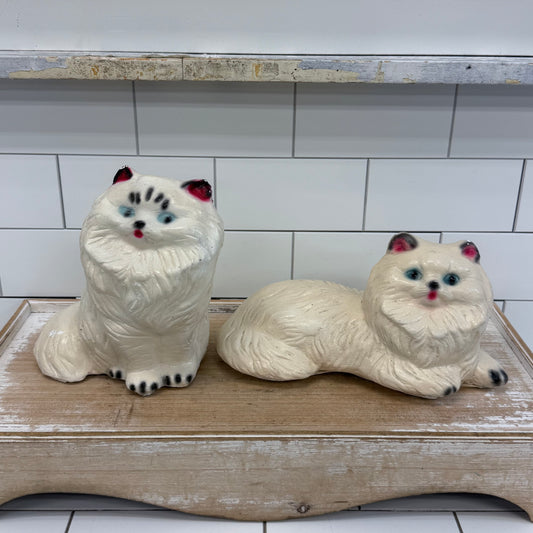 Vintage Persian Cat Chalkware Coin Banks Set of 2 1950s