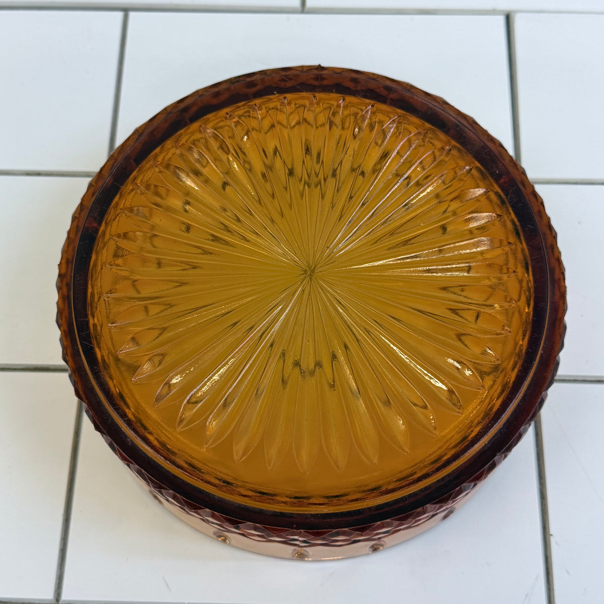 Indiana Glass Princess Amber Covered Candy Dish 1960s