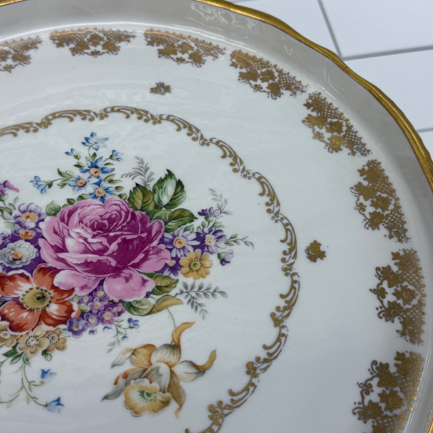 Porcelaine de France Cake Stand, Hand Painted Gilded