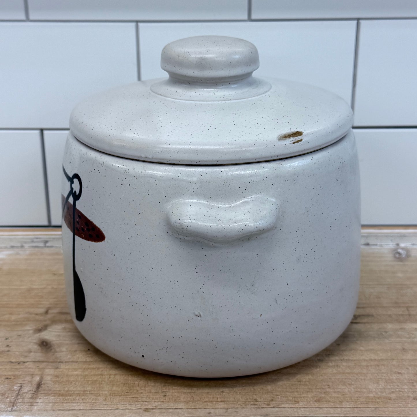 West Bend Stoneware Fork Lidded Kitchen Crock Canister 1970s