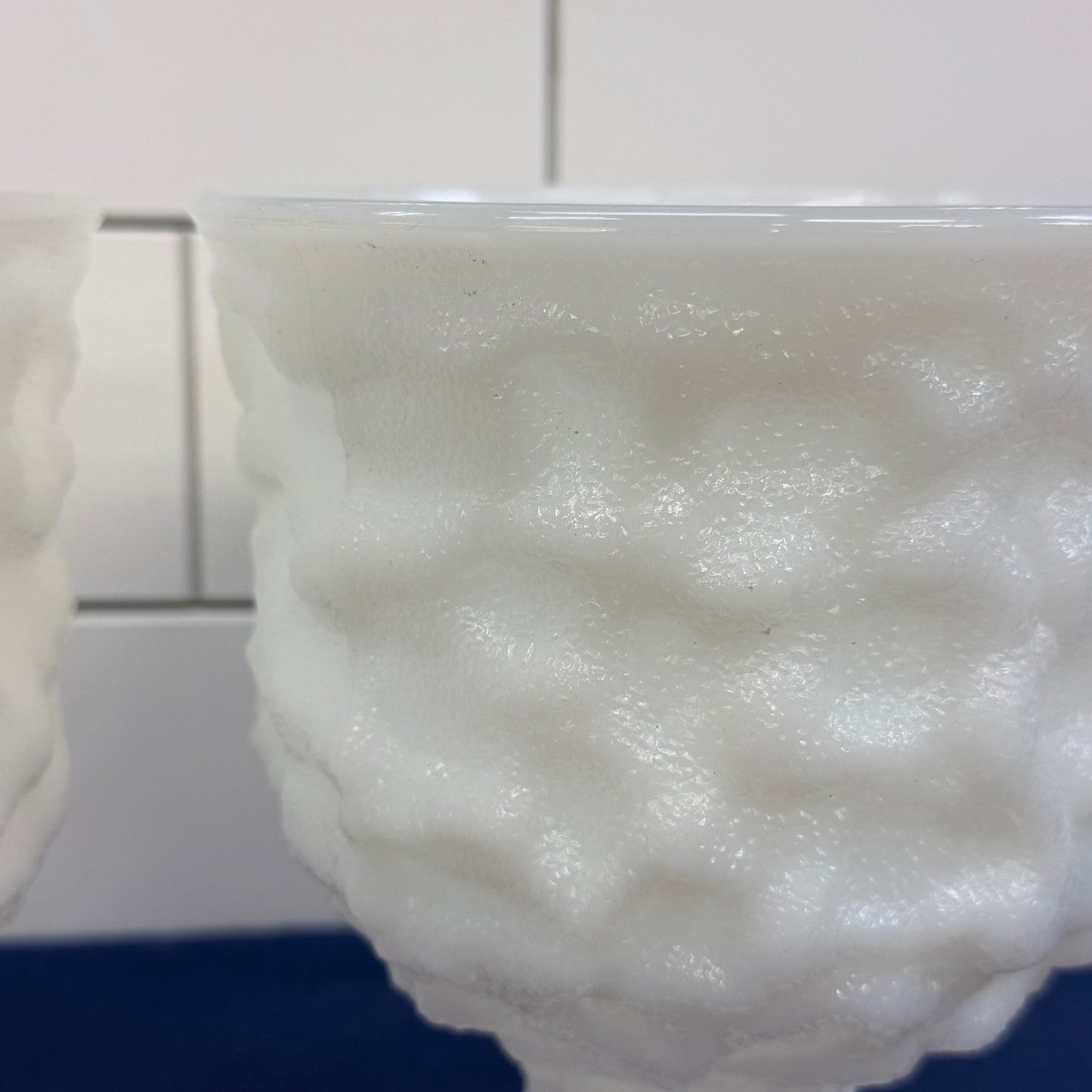 E.O. Brody Milk Glass Pedestal Vases Set of 2 Vintage 1950s