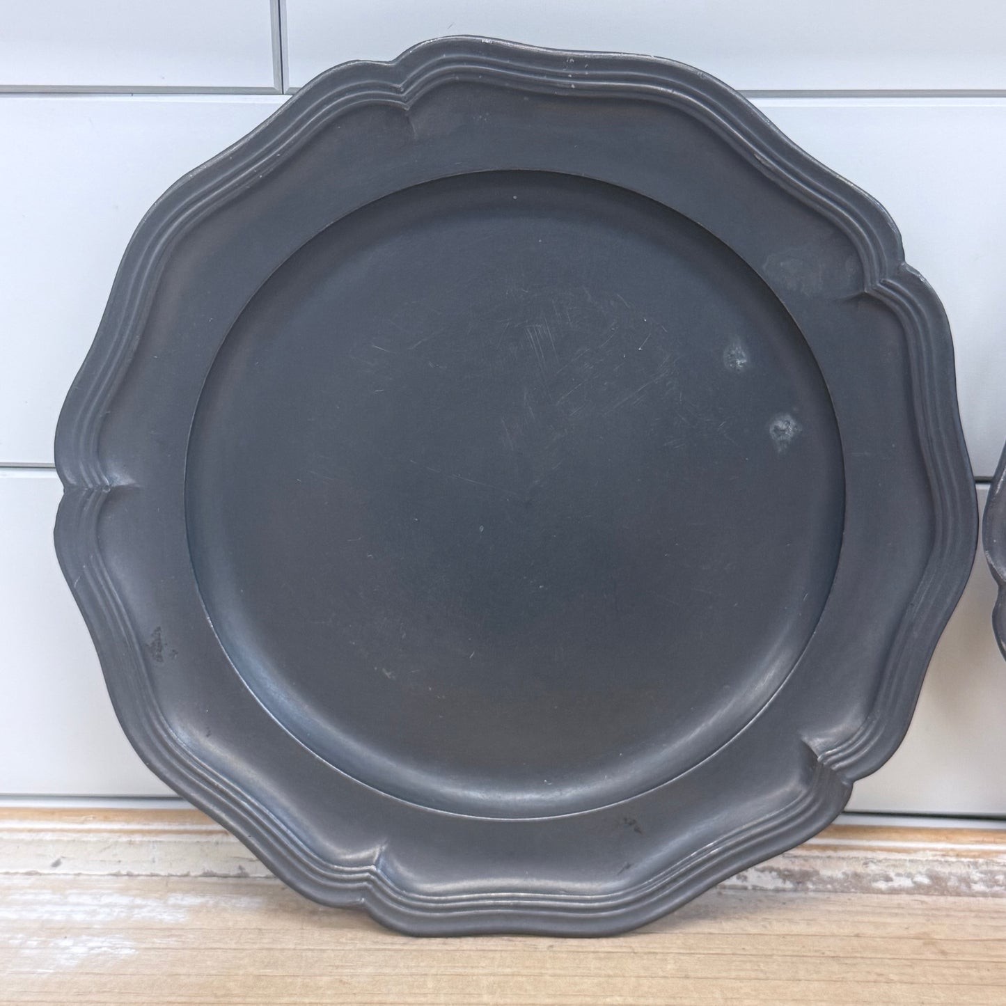 Colonial Revival Pewter Plates Set of 2 Tudor Rose Mark