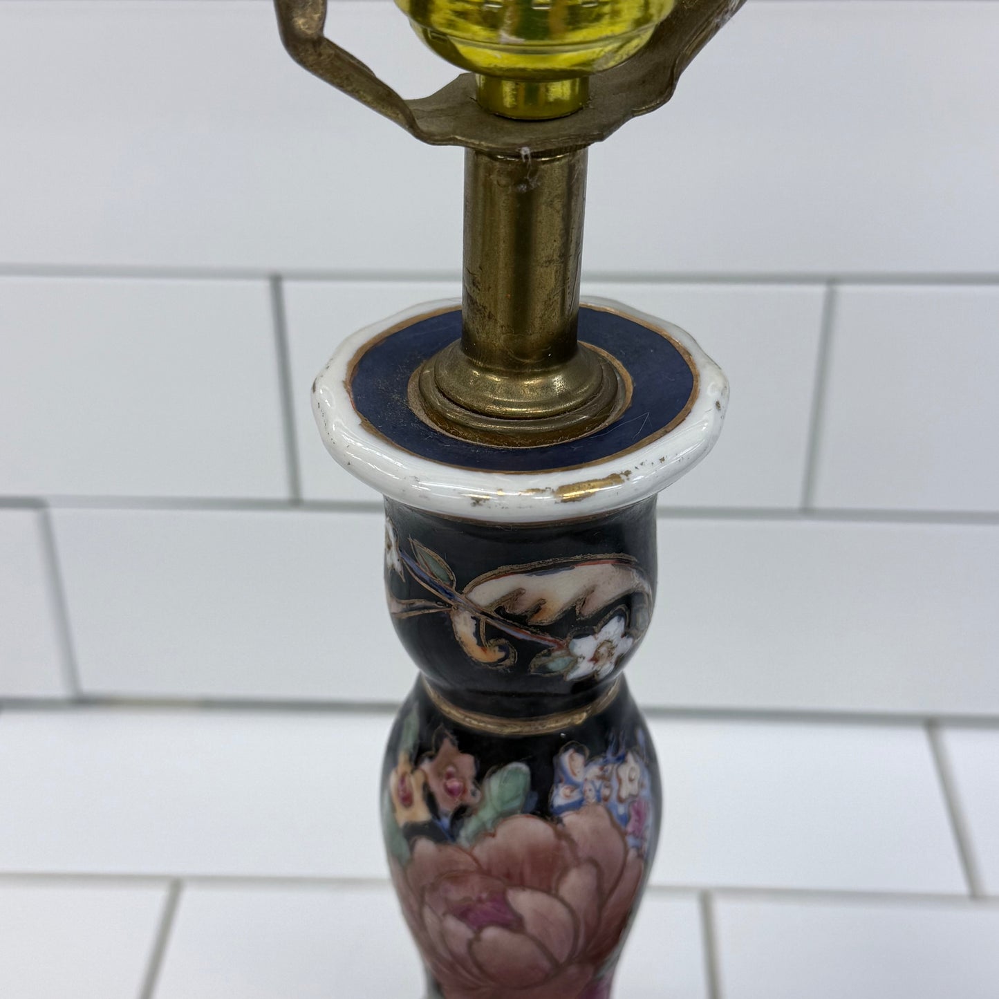Chinoiserie Gilded Porcelain Accent Lamps Set of 2 Blue Floral