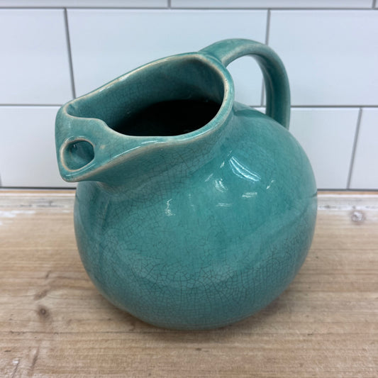 Turquoise Ball Pitcher Mid-Century Ceramic Decor