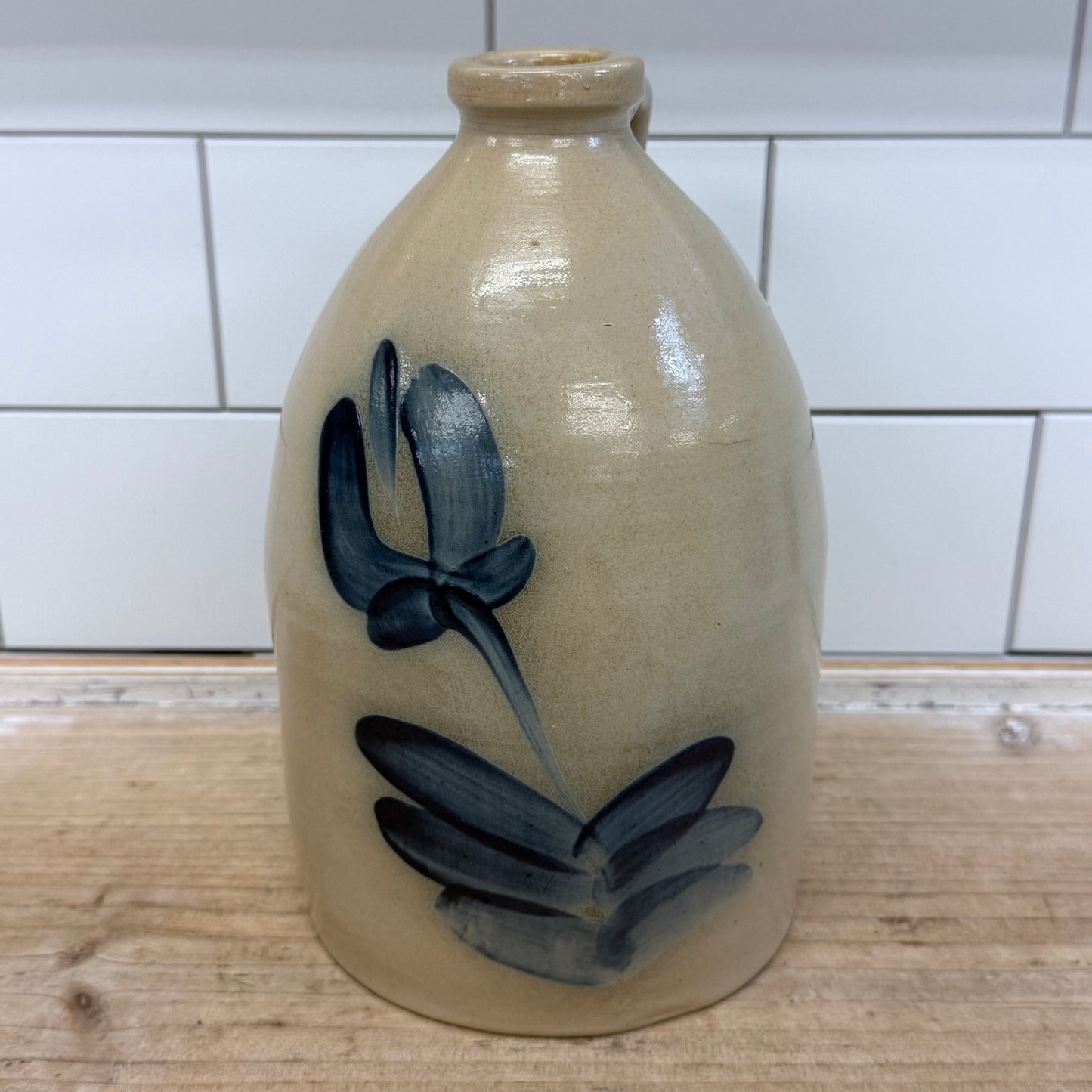 Studio Art Pottery Floral Stoneware Handled Jug Signed