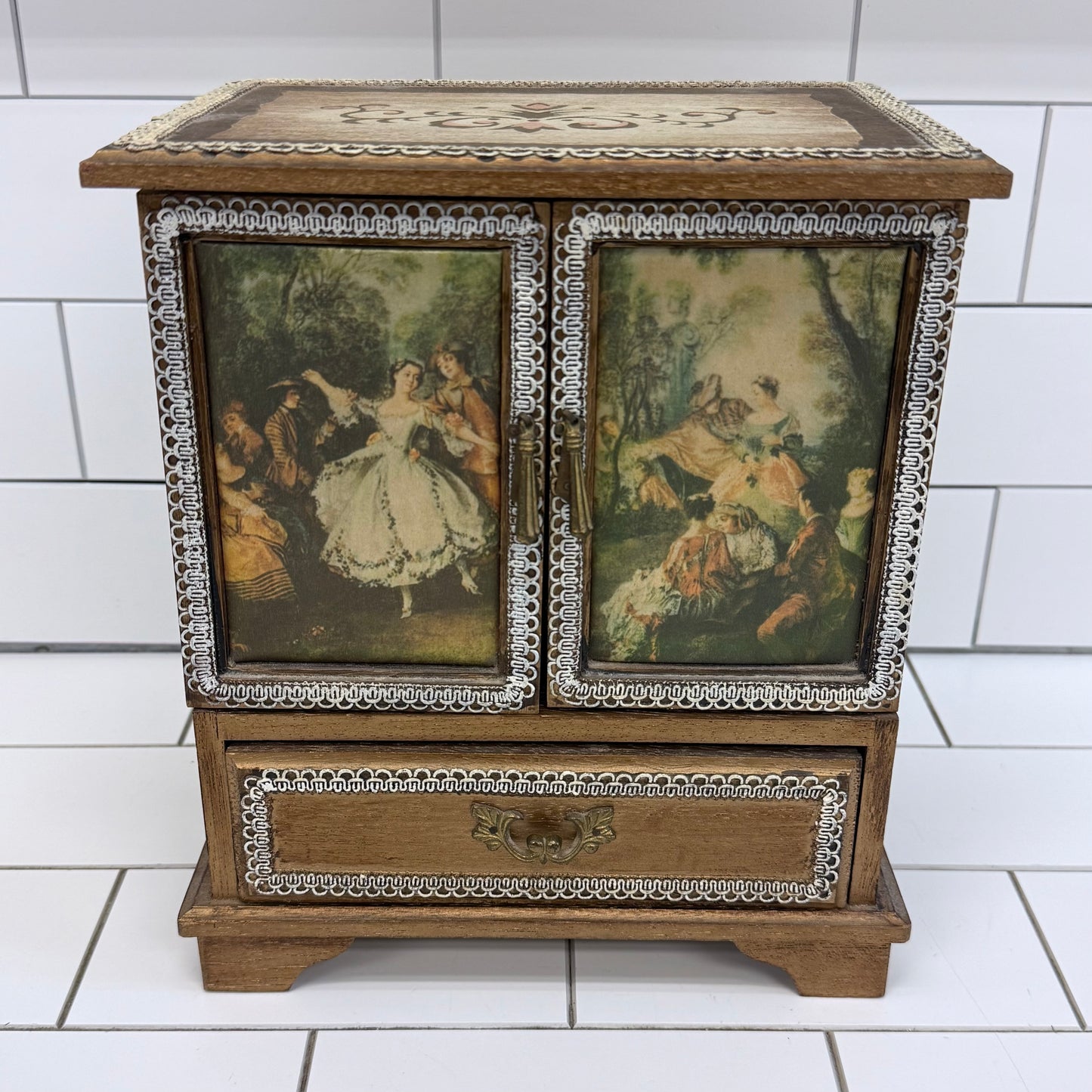 French Provincial Music Box Jewelry Cabinet Chest Vintage