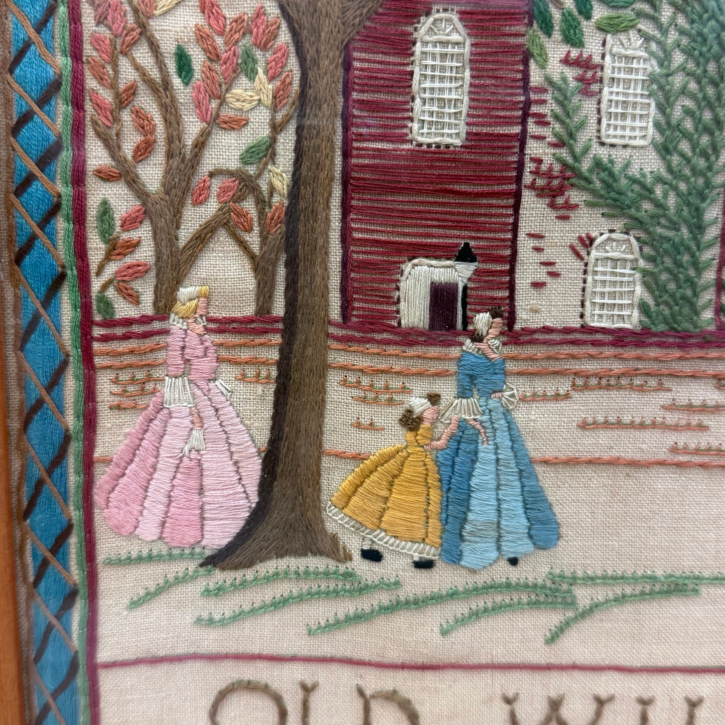 Old Williamsburg Bruton Parish Church Framed Embroidery Art