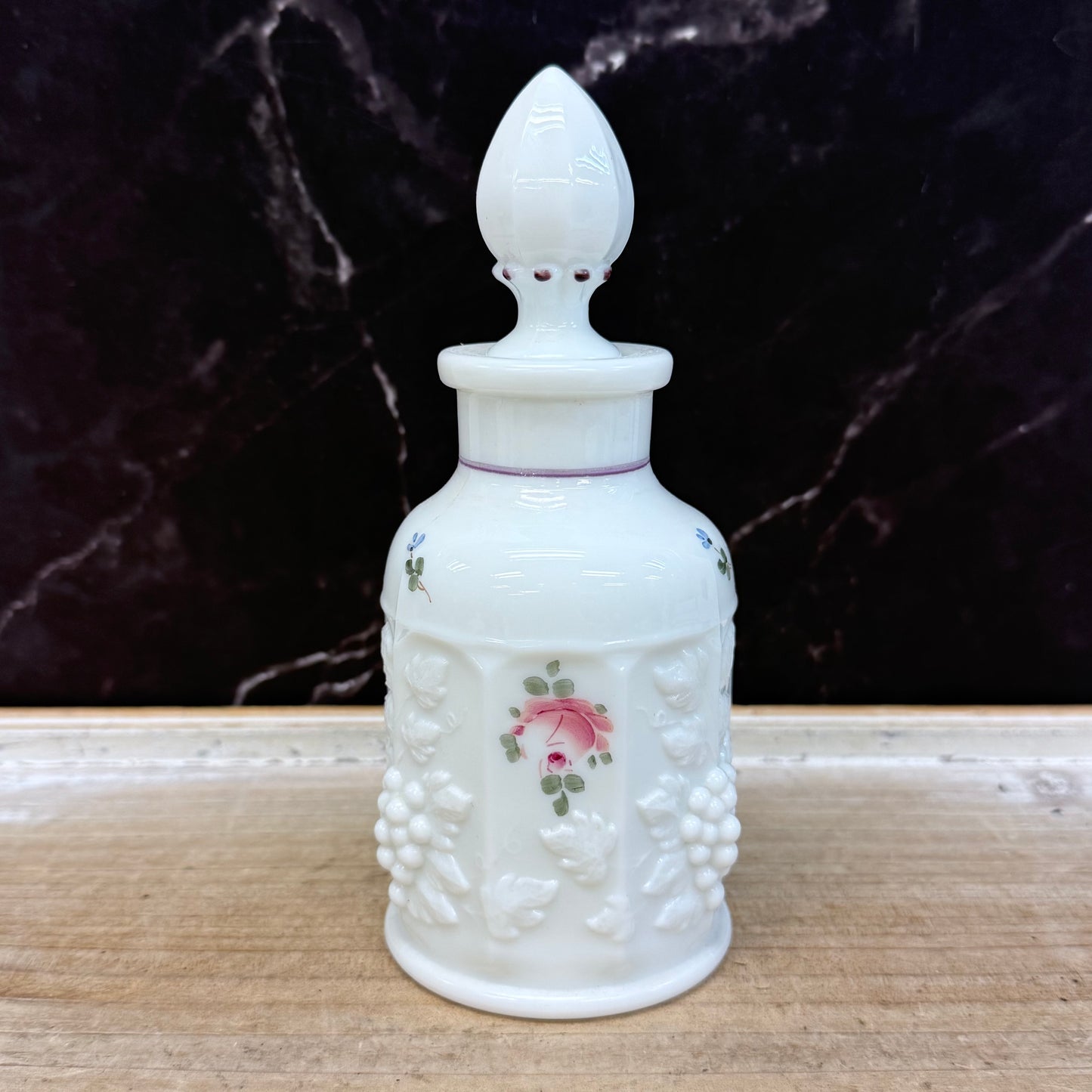Westmoreland Milk Glass Bottle, Hand Painted