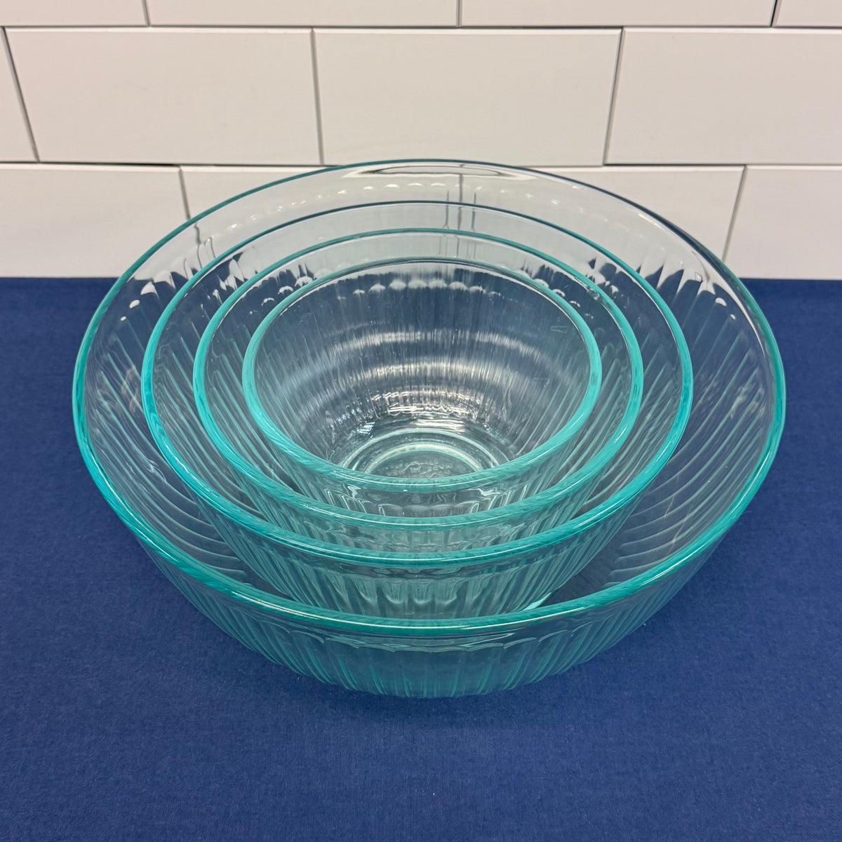Pyrex Aqua Ribbed Mixing Bowls Set of 4 Vintage 1990s