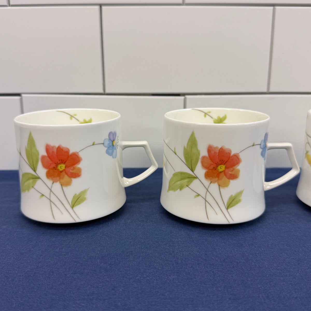 Mikasa Just Flowers Flat Cups Set of 4 Bone China 1980s