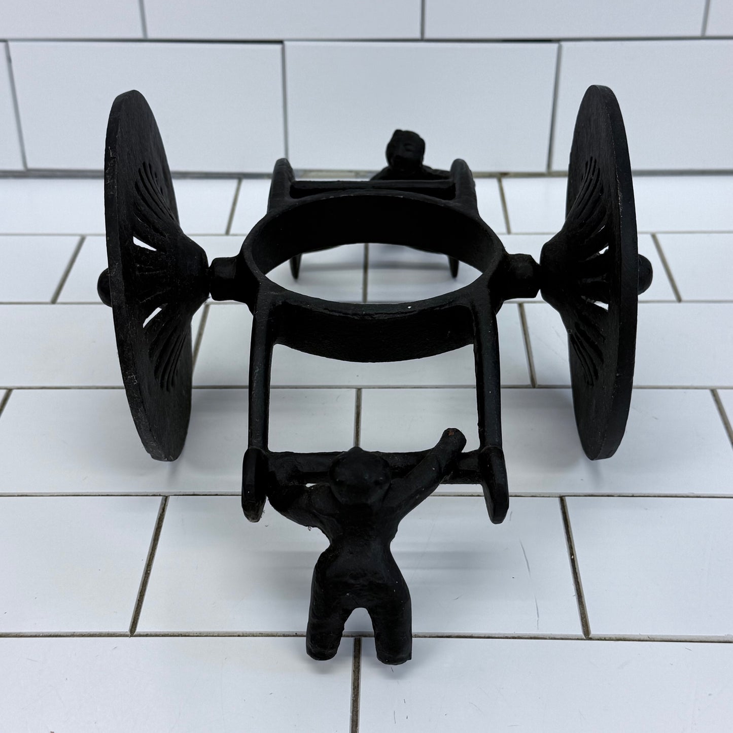 Japanese Cast Iron Rolling Wagon Planter Pot Holder Vintage