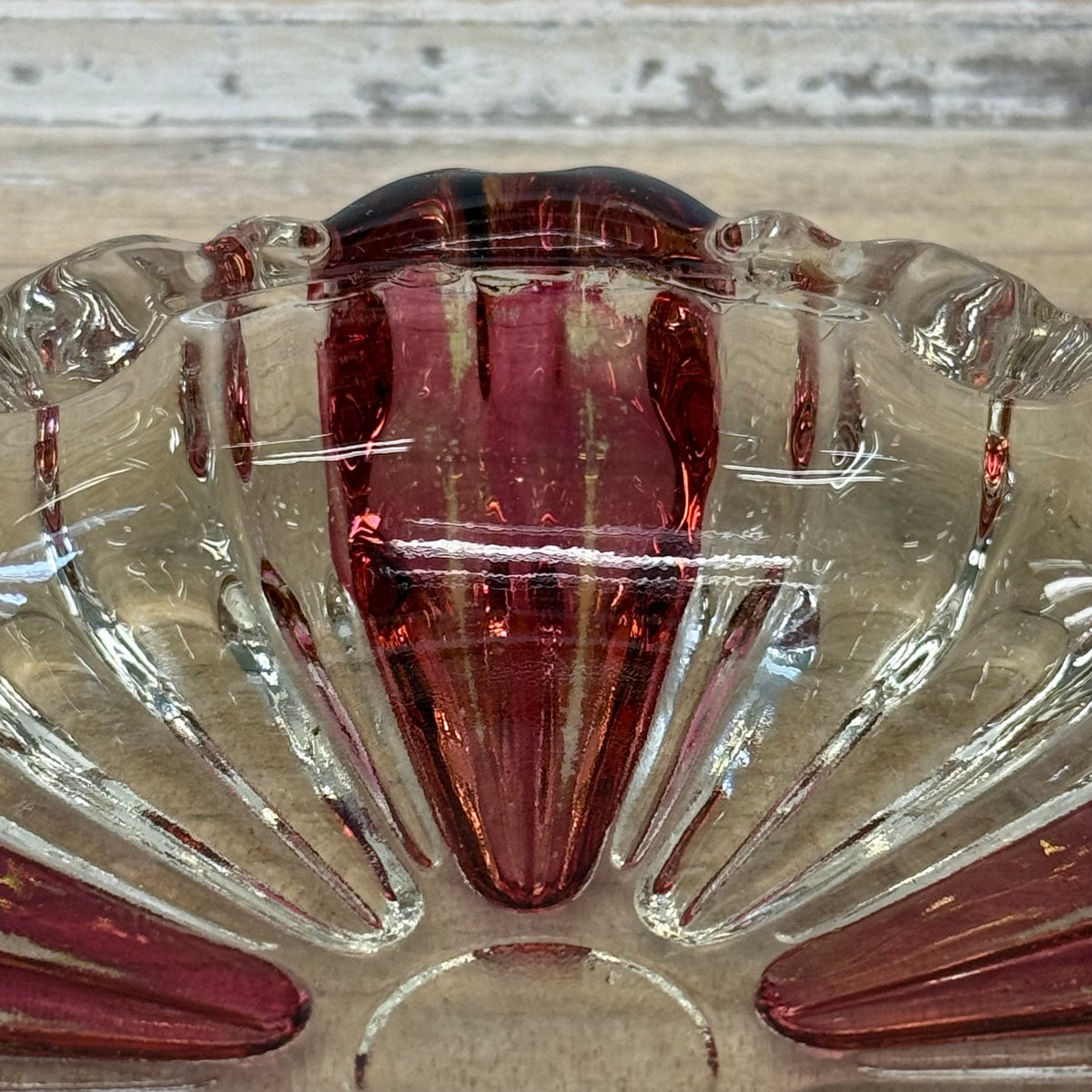 Pink & Clear Glass Scalloped Dishes Set of 4 Vintage 1960s