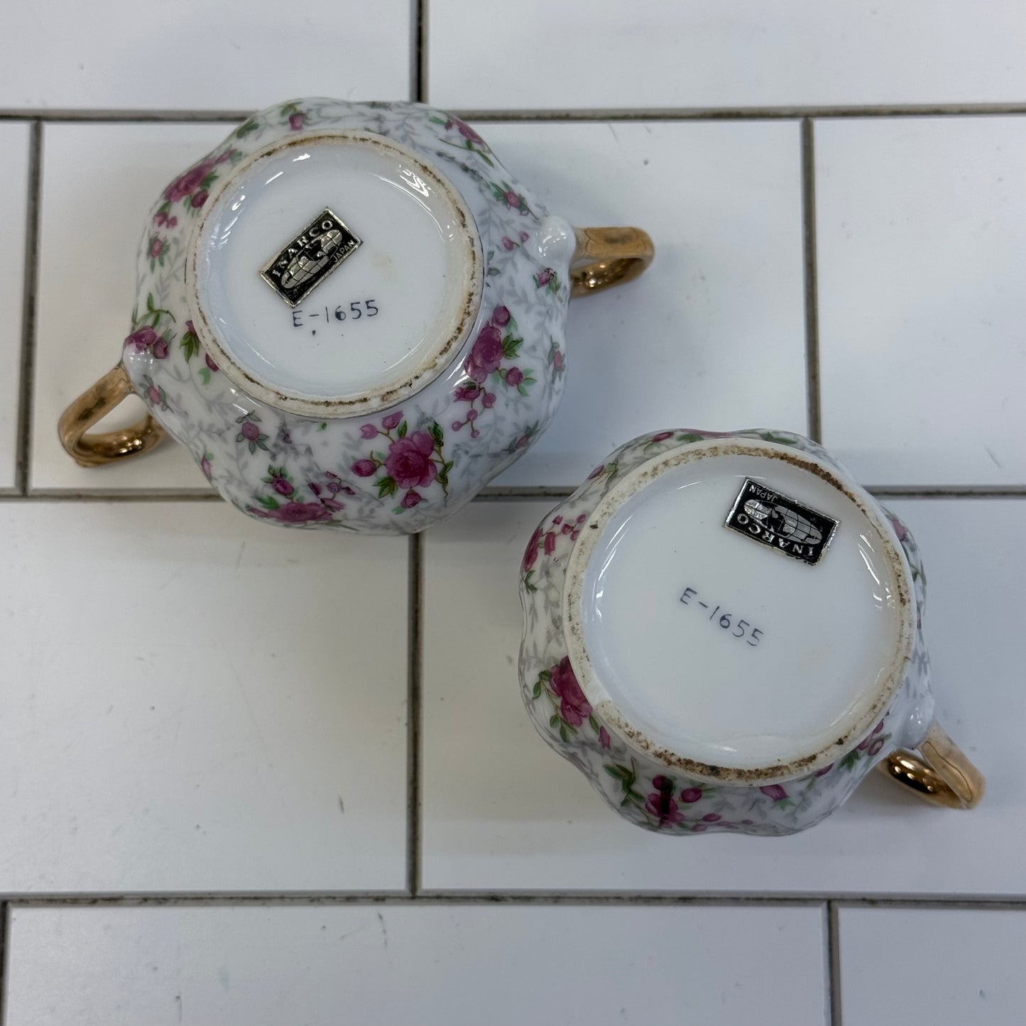 INARCO Rose Chintz Creamer & Sugar Bowl Set 1960s