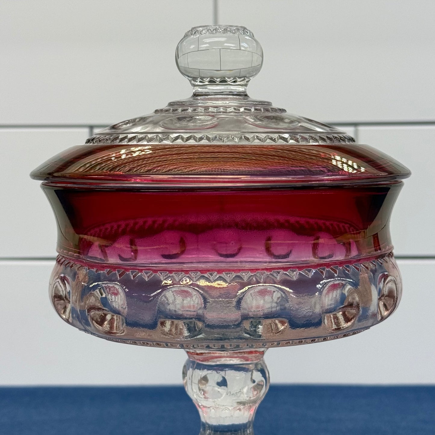 Indiana Glass Kings Crown Ruby Flash Lidded Compote