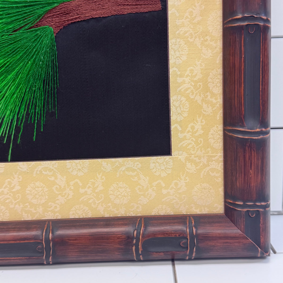 Crane Bird Embroidery Pine Tree Asian Style Textile Wall Art