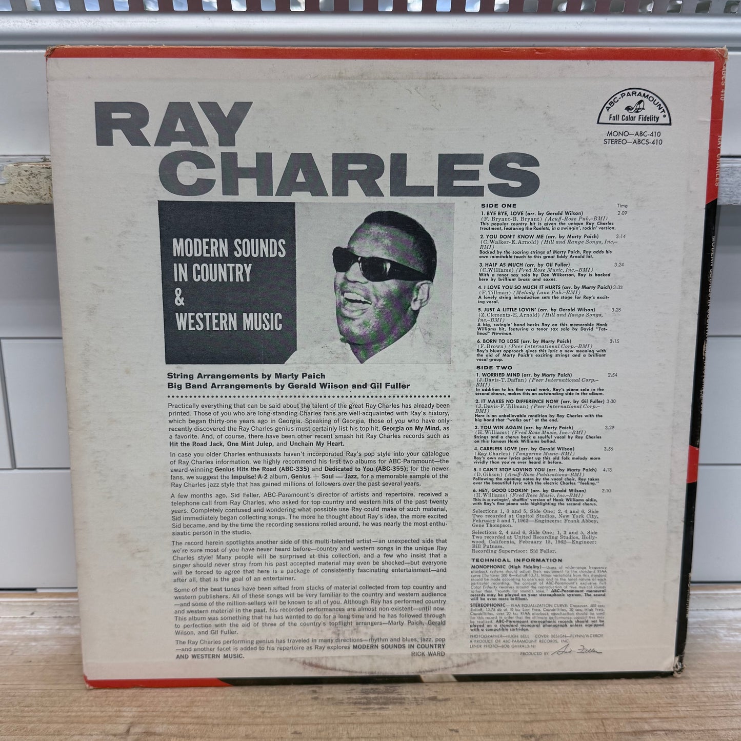 Ray Charles Modern Sounds Country Western Vinyl 1962 #ABCS-410