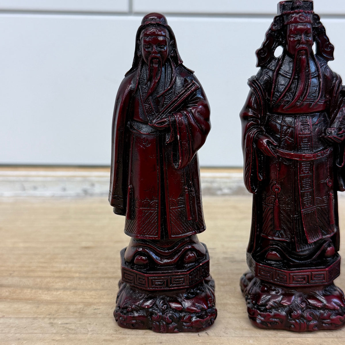 Vintage Chinese Fu Lu Shou Three Star Gods Red Resin Figurines