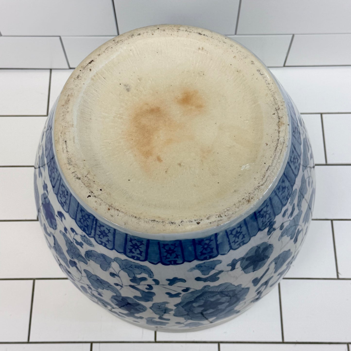 Chinoiserie Blue White Ceramic Planter Cachepot Floral Pot