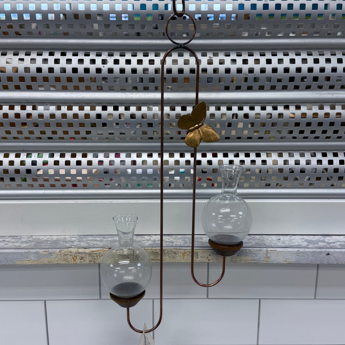Brass Butterfly Double Glass Vase Rooter Hanging Planter