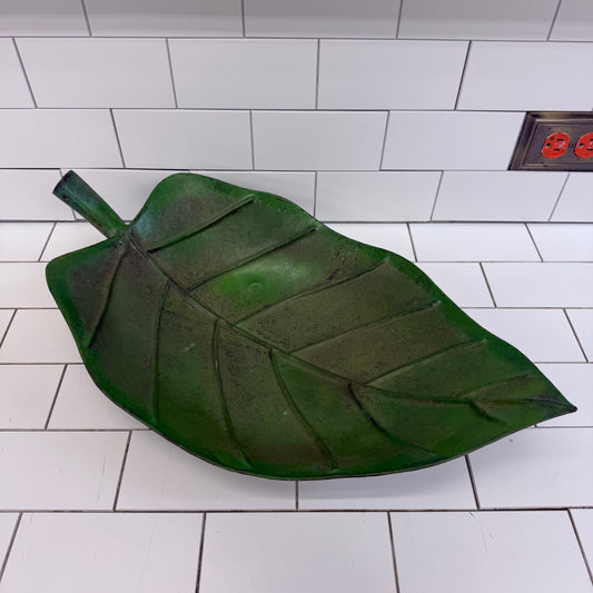 Large Green Metal Leaf Bowl Botanical Centerpiece Decor